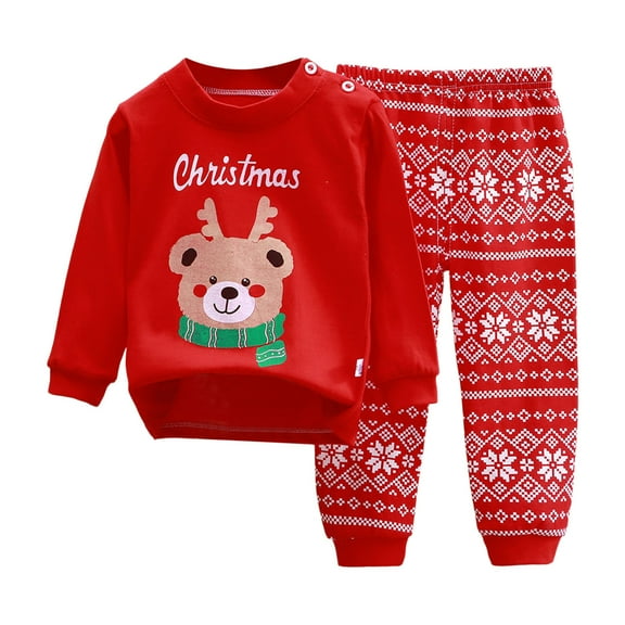 FYEGRE Soft Toddler Sleepwear Long Sleeve Pajama Set For Boys And Girls Cozy Autumn Homewear Outfit Comfortable Childrenswear Nightwear Red2 3-6 Months