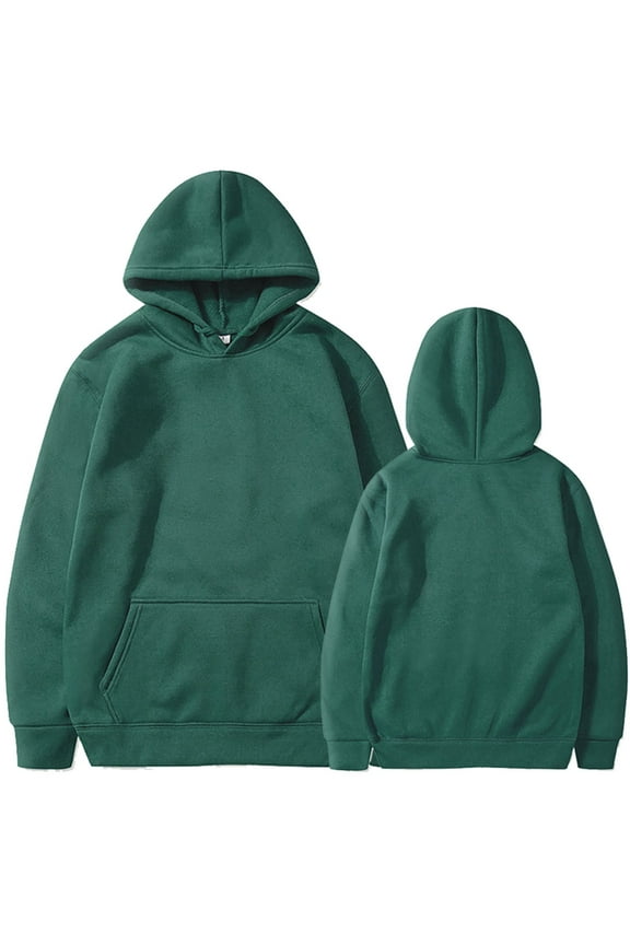 Solid Color Women's Hoodie Custom DIY Women Solid Rope Hoodie Long Sleeve Pullover with Front Pocket Dark Green S