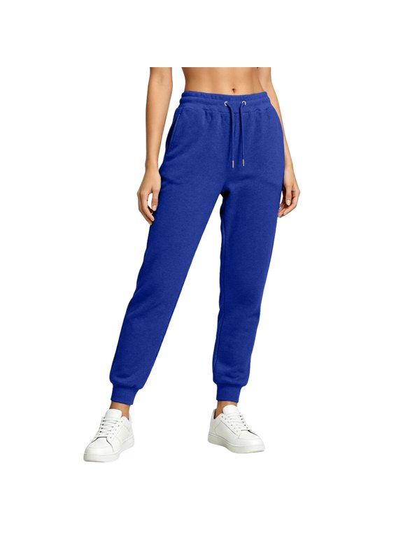 Solid Joggers for Women - High Waisted Sweatpants Pants with Pockets Casual Athletic Sweatpants Relaxed Fit Everyday Wear Blue S