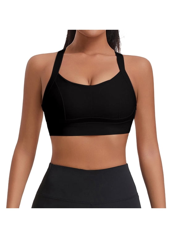 Sports Bras for Women High Support, Molded Cup Crisscross Back High Impact Workout Yoga Bra Black S