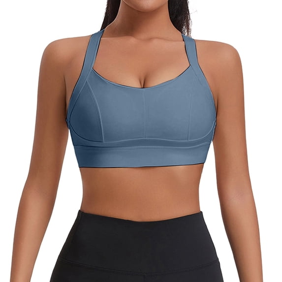 FYEGRE Sports Bras for Women High Support, Molded Cup Crisscross Back High Impact Workout Yoga Bra Blue L