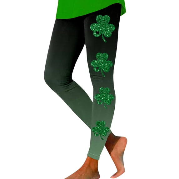 FYEGRE St Patricks Day Leggings for Women St Patricks Day Pants Shamrock Leggings Women's Printed Athletic Leggings for Casual Wear and Yoga Fitness Comfort Army Green S