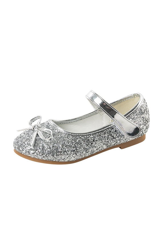 Stylish Girls' Bow Sneakers With Secure Closure Sparkly Sequined Flat Shoes For Dance Practice And Everyday Wear Comfortable Lightweight Footwear Silver 11-11.5 Years