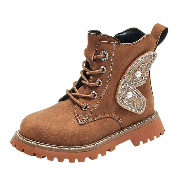 FYEGRE Stylish Girls Platform Boots with Wing Design for Comfortable Everyday Wear and Soft Sole Footwear Brown 9-9.5 Years