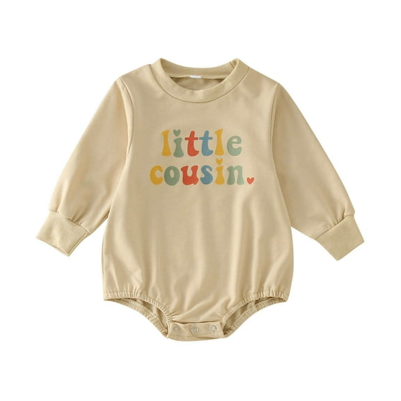 FYEGRE Stylish Long Sleeve Letter Print Romper Bodysuit for Girls Cozy Autumn Outfit Beige 3-6 Months