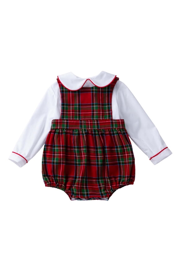 Stylish Two Piece Girls Outfit Long Sleeve Solid Top and Sleeveless Plaid Childrens Coordinated Suit Set Red 12-24 Months