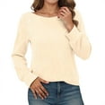 thumbnail image 1 of FYEGRE Sweaters for Women Casual Long Sleeve Fall Ladies Tunics Tops Boat Neck Dressy Pullover Blouses 2025 Fashion Clothing Beige XL, 1 of 2