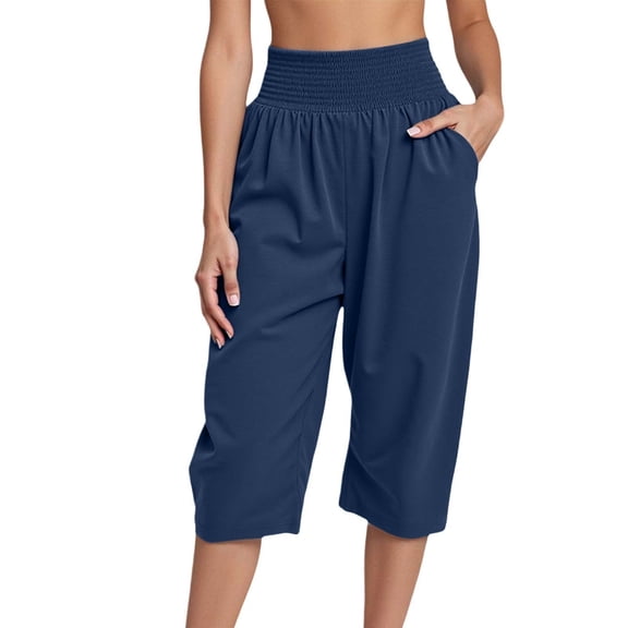 FYEGRE Tall Women's Casual Pants Women's Casual Capri Pants Soft Stretchy Fabric Everyday Comfort Trousers for Spring Blue XXL
