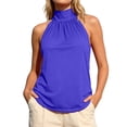 thumbnail image 1 of FYEGRE Tank Top for Women Pleated High Neck Halter Tops Casual Sleeveless Shirts Loose Fit Blue S, 1 of 6
