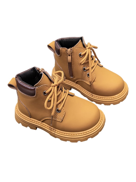 Toddler Boys Girls Kids Classic Zipper Waterproof Comfort Work Boot for Outdoor Play Everyday Casual Wear Comfortable Round Toe Design Brown 6-6.5 Years