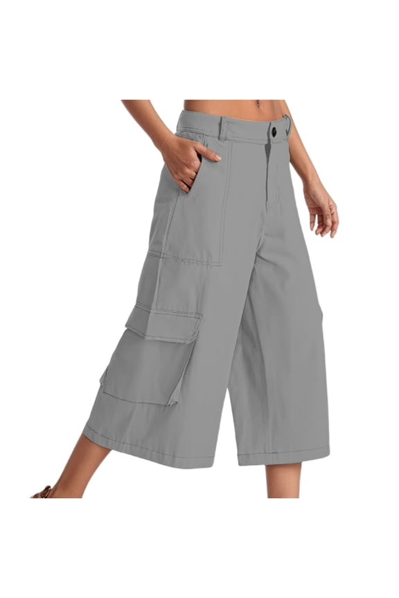 Travel Comfort Women's Pants Women's Cargo Capri Pants Stretch Wide Leg Lightweight Hiking Outdoor Travel Comfortable Grey S