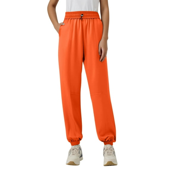 FYEGRE Travel Comfort Women's Pants Women's Summer Casual Drawstring High Waist Corset Sweatpants Lightweight Loose Fit Gym Running Sun Pants with Orange S