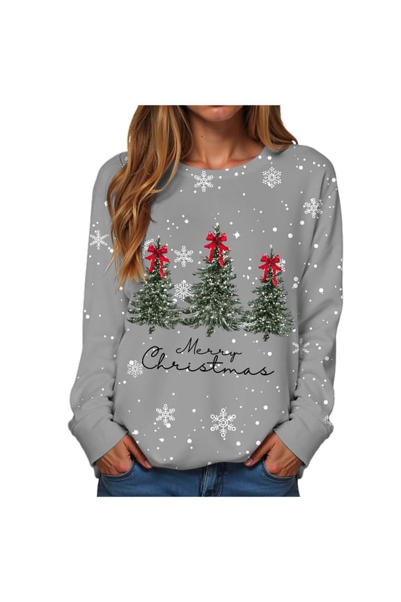 Christmas Jumper Funny Women Winter Funny Christmas Jumper Long Sleeve Christmas Jumper Round Neck Sweatshirt Christmas Family Matching Grey S