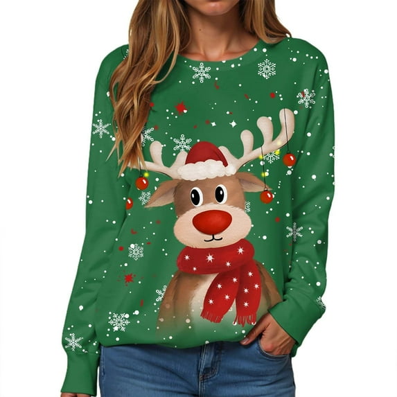 FYEGRE Christmas Jumper for Women, Men, Unisex Funny Christmas Sweaters, Christmas Sweater Couple Assorted, Christmas Jumper Family Winter Warm Round Neck Green XXL