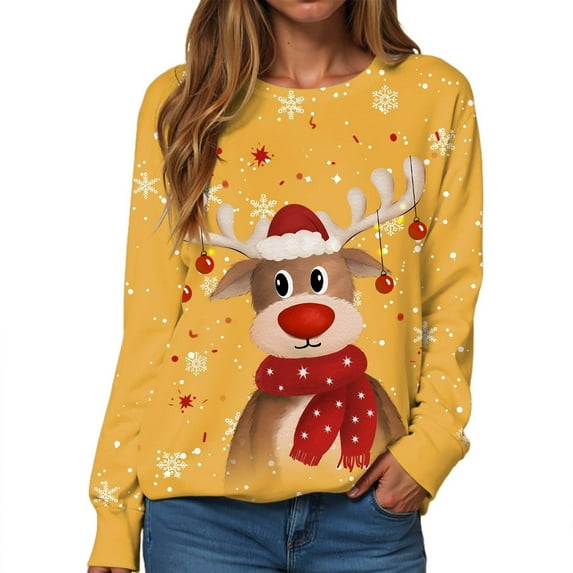 FYEGRE Christmas Jumper for Women, Men, Unisex Funny Christmas Sweaters, Christmas Sweater Couple Assorted, Christmas Jumper Family Winter Warm Round Neck Yellow XXXL