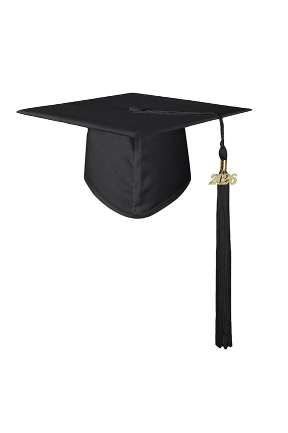 Unisex Matte Graduation Cap with Tassel Year Charm Graduation Hat for High School and Black S