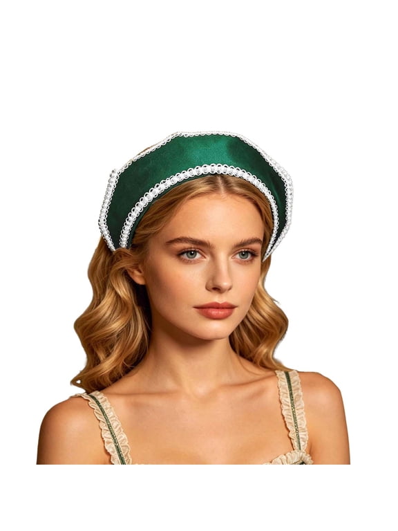 Victorian Vintage Headwear for Women Elizabethan Tudor Coronet Pilgrim Accessory Anne Boleyn Hat Green One Size