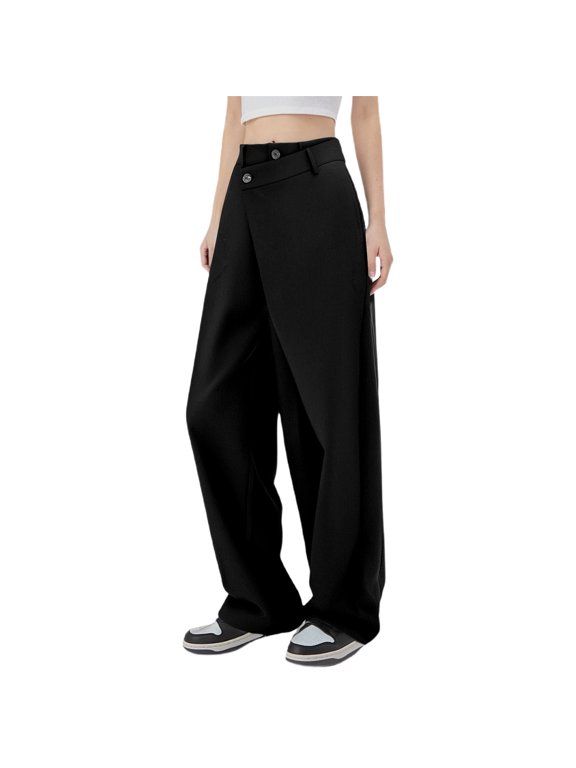 Viscose Women's Pants Women's Fashionable Irregular Straight Leg Trousers with Contemporary Suit Style Design for Everyday Black XL