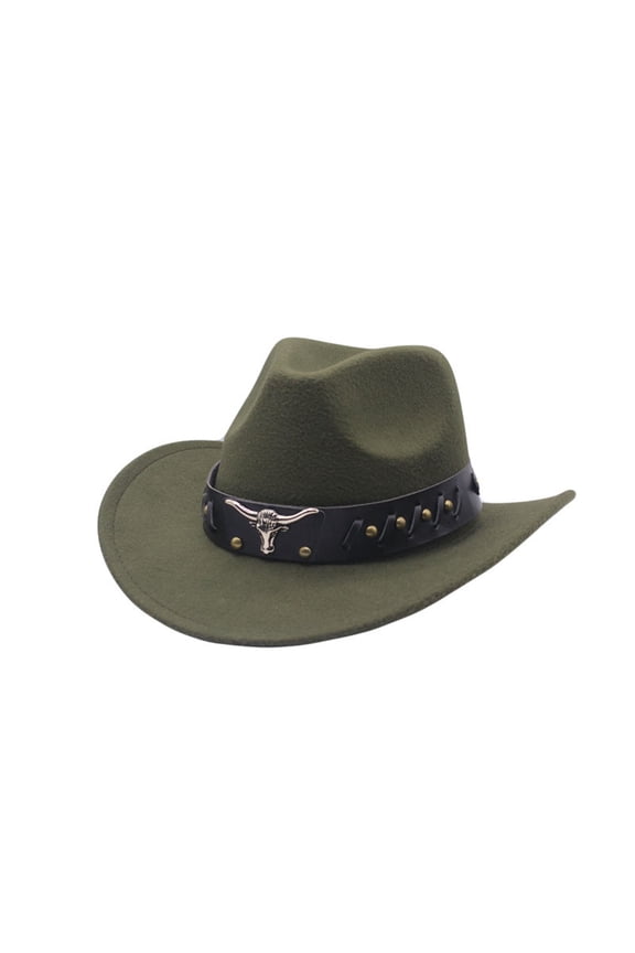 Western Denim Cowboy Hat with Curved and Wide Brim Wool Blend Style Jazz Headwear for Men and Women Green One Size