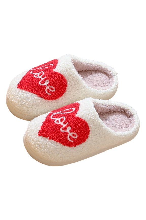 Winter Girls Heart Embroidery Cozy Home Slippers Warm Soft Indoor Footwear For Children Comfortable Everyday Wear Red 5-7 Years