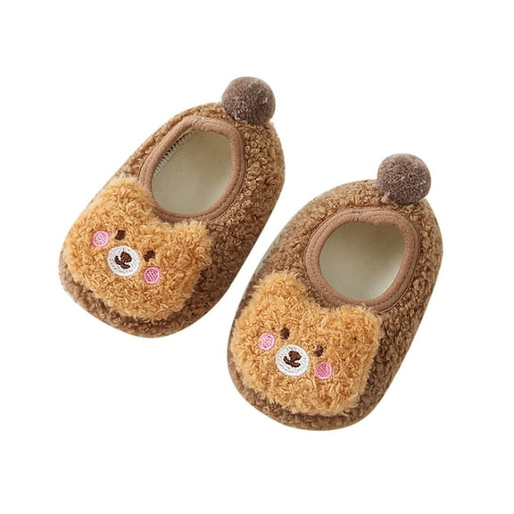 FYEGRE Winter Toddler Boys Girls Casual Sneakers Flat Bottom Non On Warm Comfortable Cute Cartoon Bear Design Everyday Footwear Brown 12-18 Months