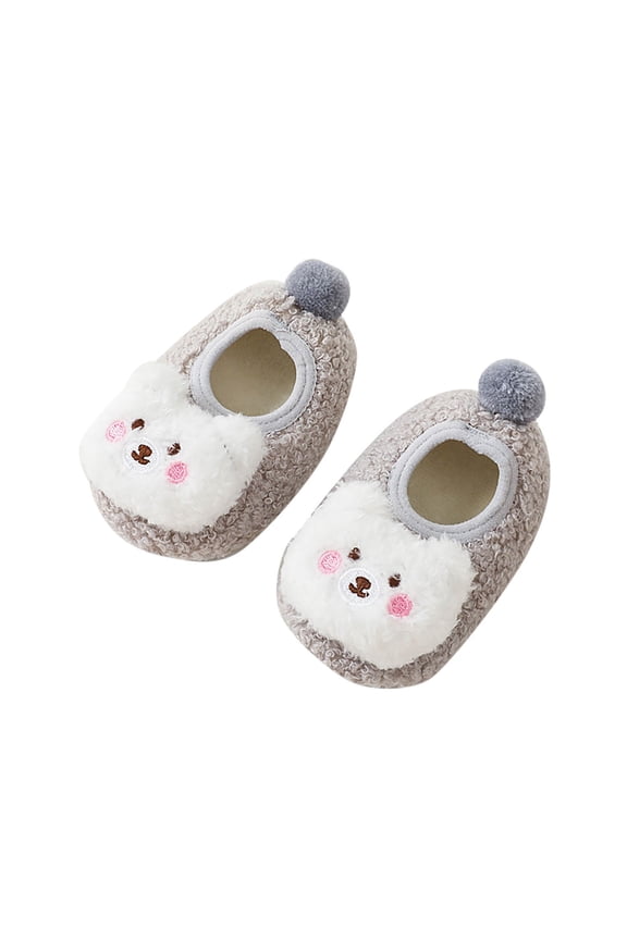 Winter Toddler Boys Girls Casual Sneakers Flat Bottom Non On Warm Comfortable Cute Cartoon Bear Design Everyday Footwear Grey 0-6 Months