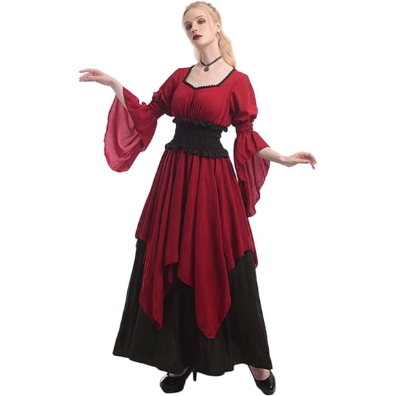 FYEGRE Witch Gothic Elegant Court Dress Historical Role Play Outfit For Women Enchanting Attire Red L