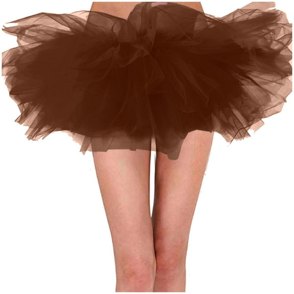 FYEGRE Women 5 Layered Tutu Skirts Elastic Tulle Princess Fluffy Skirt for Vintage Halloween Ballet Dance Coffee L
