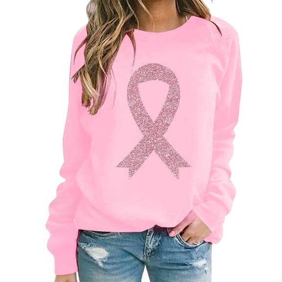 FYEGRE Women Cancer Sweatshirt Pink Ribbon Sweater Cancer Awareness Long Sleeve Casual Fall Crewneck Pullover Pink S