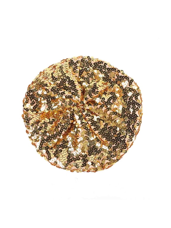 Women Girls Sparkly Sequin Beret Hat Fashion Fun Stretch Beanie Cap Headwear for Festival Party Club Halloween Gold One Size