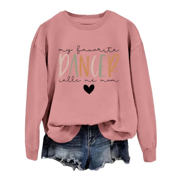 FYEGRE Women Mama Oversized Crewneck Sweatshirt: Momma Embroidered Shirt Funny Mom Letter Print Long Sleeve Pullover Tops Pink M