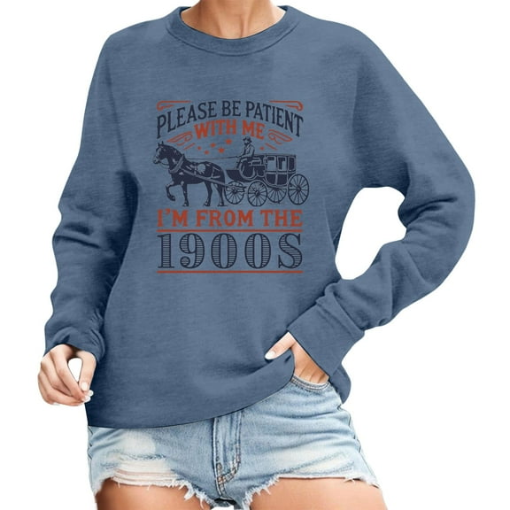 FYEGRE Women Retro Please Be Patient With Me I'm From The 1900s Sweatshirt, Funny Please Be Patient With Me Sweatshirt Navy M