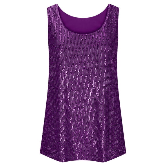 FYEGRE Women Sleeveless Sparkle Shimmer Cami Tank Tops Sparkly Festival Sleeveless Camisole Loose Round Neck Layering Top For Women Casual Daily Wear Purple S