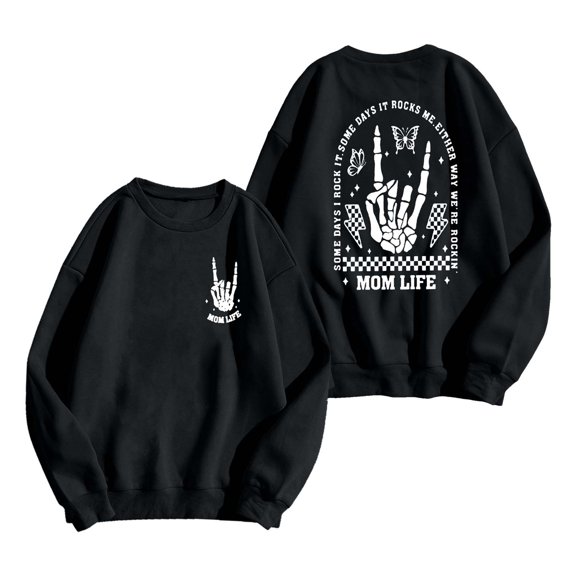 FYEGRE Women's Autumn Winter Print Crewneck Sweatshirt Long Sleeve Casual Pullover Soft Fashion Top For Ladies Comfort Fit Black L