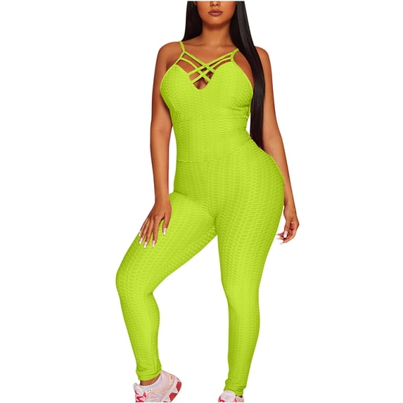 FYEGRE Women's Backless Yoga Jumpsuit for Fitness Exercise and Comfort Women's Yoga Pants Green M