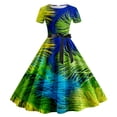thumbnail image 1 of FYEGRE Women's Carnival Dress 1950s Floral Print Dress for Women Elegant Short Sleeve Party Gown Green S, 1 of 2