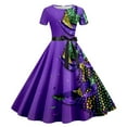 thumbnail image 1 of FYEGRE Women's Carnival Dress 1950s Floral Print Party Dress for Women Elegant Short Sleeve Swing Prom Gown Purple XL, 1 of 2