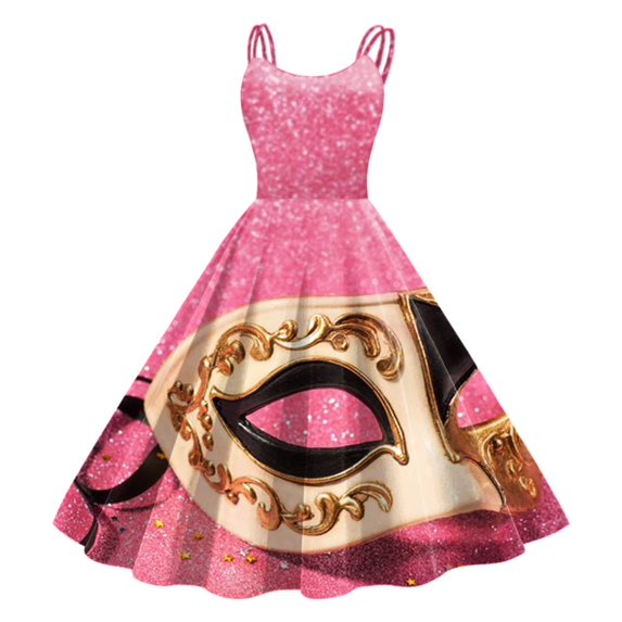 FYEGRE Women's Carnival Dress Elegant Retro Flared Swing Dress for Women Knee Length Sleeveless A Line Formal Prom and Holiday Party Attire Hot Pink XXL