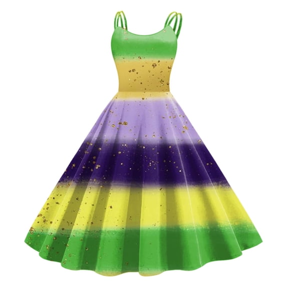FYEGRE Women's Carnival Dress Elegant Retro Flared Swing Dress for Women Knee Length Sleeveless A Line Formal Prom and Holiday Party Attire Green L