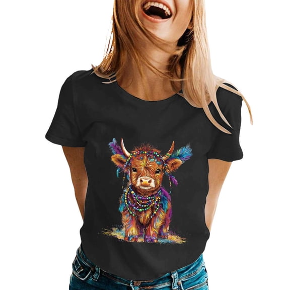 FYEGRE Women's Carnival Top Women's Graphic Print Casual Crewneck Short Sleeve T-Shirt For Festival And Everyday Comfortable Wear Black L