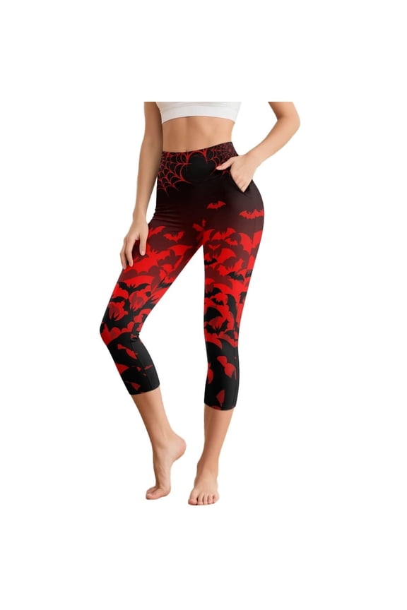 Women's Casual Fashion Print Yoga Capri Leggings For Athletic Training Workout And Comfortable Daily Wear Fitness Apparel Red S