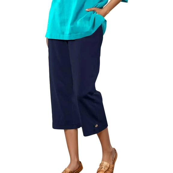 FYEGRE Women's Casual Pants Women's Mid Length Chino Shorts For Everyday Summer Wear Comfortable Easy Care Versatile Styling Ideal Warm Weather Navy L