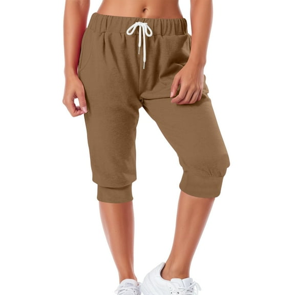 FYEGRE Women's Casual Trousers Women's Lightweight 7/8 Length Casual Drawstring Pants For Everyday Summer Wear Comfortable Jogger Style Trousers Ideal With Khaki S