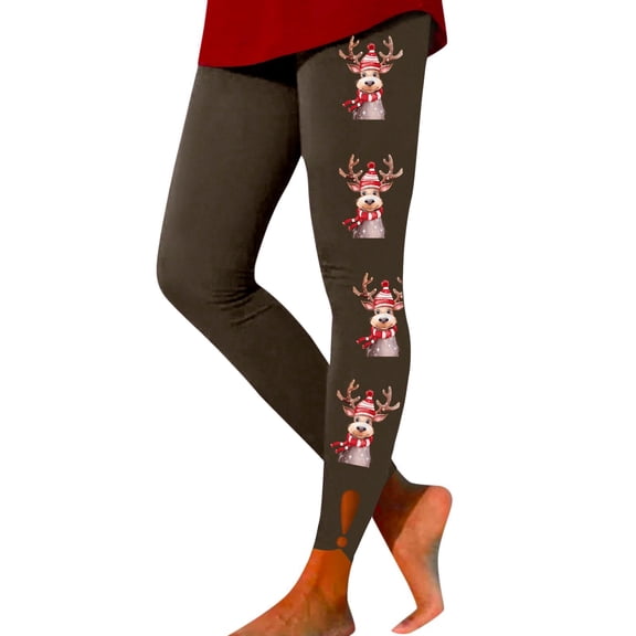 FYEGRE Women's Christmas Print Fashion Casual Hollow Out Tights for Lifting Fitness Sports and Yoga Brown L