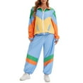 thumbnail image 1 of FYEGRE Women's Color Block 2 Piece 80s 90s Outfits Long Sleeve Windbreaker Jacket Tracksuit Set Multicolour M, 1 of 6