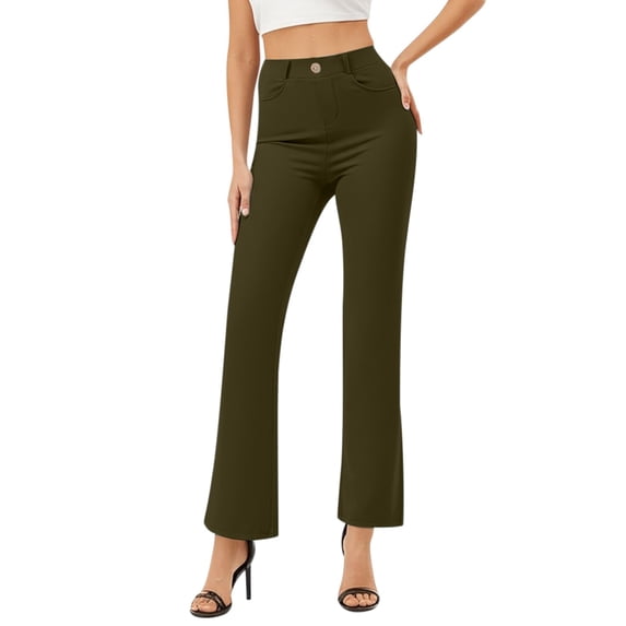 FYEGRE Women's Comfort Pants Solid Color Trousers With Pockets For Womens Business Casual Elastic Waist Work Pants Comfortable Wear Daily Outfit Green S