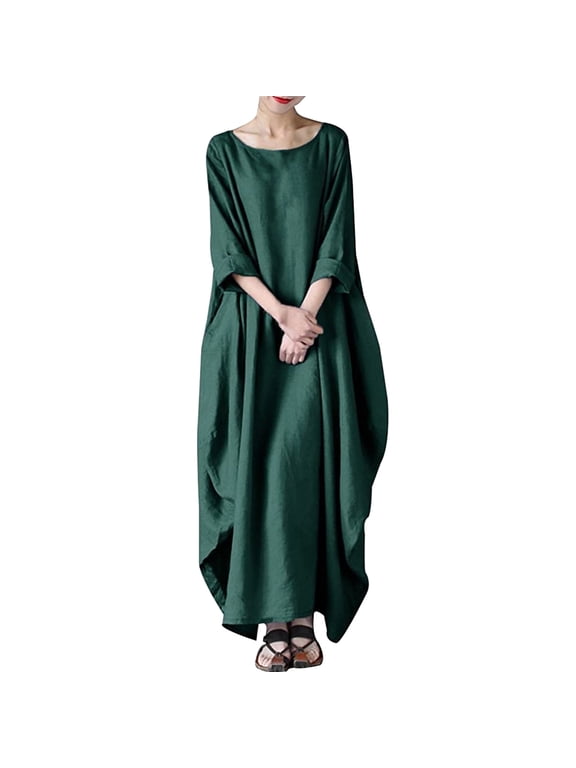 Women's Elegant O Neck Party Dress Midlength Casual Skirt for Dating and Social Events Women's Caftan Harem Boat Neck Dolman Sleeve Oversized Maxi Dress Moo Moos Green XXXXXL