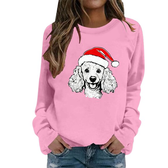 FYEGRE Women's Fashion Hoodless Pullover Sweatshirt Casual Loose Fit Soft Crewneck Print Top For Holiday Season Comfort Wear Pink S