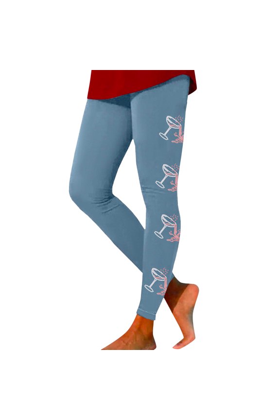 Women's Festive Holiday Glass Print High Waist Workout Leggings for Yoga Fitness and Athletic Training Sky Blue XL