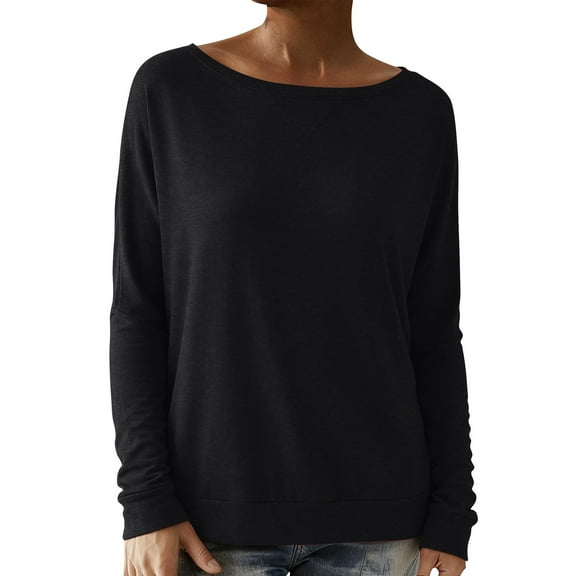 FYEGRE Women's Crewneck Pullover Sweatshirt Women's Hoodless Pullover Sweatshirt Soft Comfortable Long Sleeve Crewneck Solid Color Casual Fashion Top Black XXL